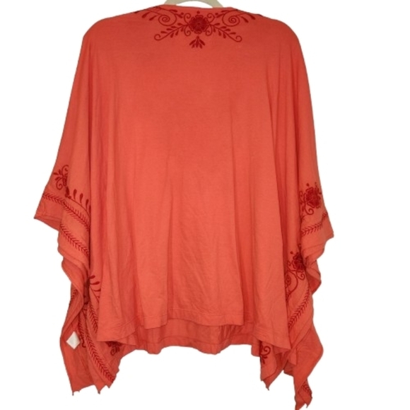 Johnny Was Embroidered Tangerine Orange Pullover Poncho Style Tunic Size S Soft - Picture 2 of 8